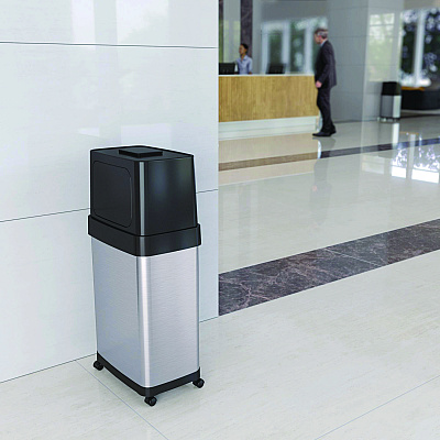 HLS Commercial Dual Push Door Trash Can, 18 gal, Stainless Steel, Silver/Black (HLMHLS18DPO)