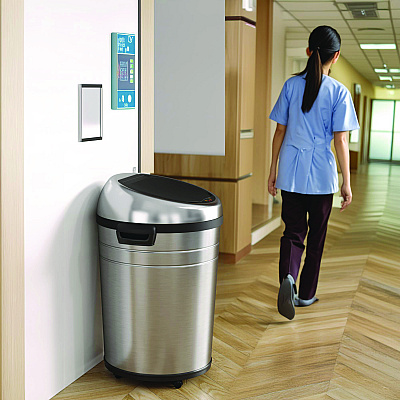 HLS Commercial Extra-Large Sensor Trash Can with Wheels, 18 gal, Plastic/Stainless Steel (HLMHLS18RC)