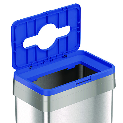 HLS Commercial Open Top Recycling Bin with Wheels and Color-Coded Lid, 21 gal, Plastic/Stainless Steel, Silver/Blue (HLMHLS21UOTMREC)