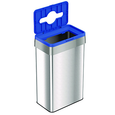 HLS Commercial Open Top Recycle Bin with Color-Coded Lid, 21 gal, Plastic/Stainless Steel, Silver/Blue (HLMHLS21UOTREC)