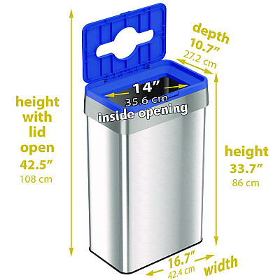 HLS Commercial Open Top Recycle Bin with Color-Coded Lid, 21 gal, Plastic/Stainless Steel, Silver/Blue (HLMHLS21UOTREC)