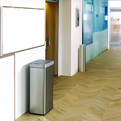 HLS Commercial Wings Lid Sensor Trash Can, 18 gal, Plastic/Stainless Steel, Silver (HLMHLS18WRSL)