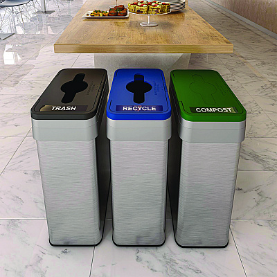 HLS Commercial Open Top Compost Bin with Color-Coded Lid, 21 gal, Plastic/Stainless Steel, Silver/Green (HLMHLS21UOTCOP)