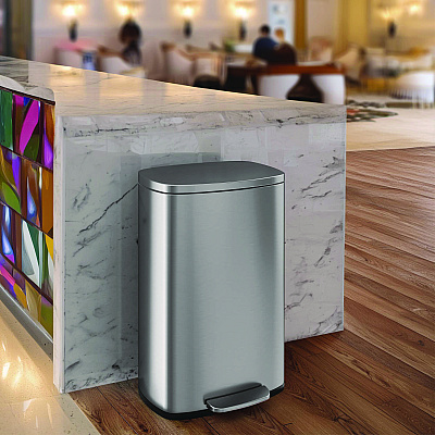 HLS Commercial Step Pedal Trash Can, 13 gal, Plastic/Stainless Steel, Silver (HLMHLSS13R)