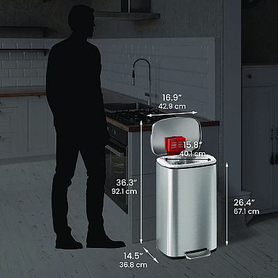 HLS Commercial Step Pedal Trash Can, 13 gal, Plastic/Stainless Steel, Silver (HLMHLSS13R)