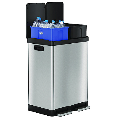 HLS Commercial Step Pedal Trash Can and Recycle Bin, 16 gal, Plastic/Stainless Steel, Silver (HLMHLSS16R)