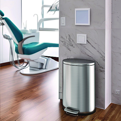 HLS Commercial Step Pedal Trash Can, 13 gal, Half-Round Plastic/Stainless Steel, Silver (HLMHLSS13D)