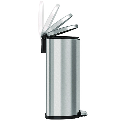 HLS Commercial Step Pedal Trash Can, 13 gal, Half-Round Plastic/Stainless Steel, Silver (HLMHLSS13D)