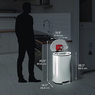 HLS Commercial Step Pedal Trash Can, 13 gal, Half-Round Plastic/Stainless Steel, Silver (HLMHLSS13D)