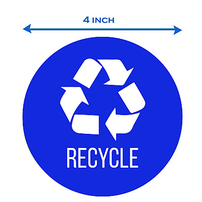 HLS Commercial Vinyl Decals, Recycle, 4" Diameter, Blue/White, 3/Pack (HLMHLSKERCYCLE3)