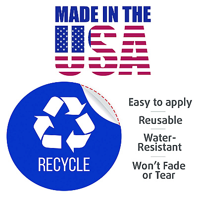 HLS Commercial Vinyl Decals, Recycle, 4" Diameter, Blue/White, 3/Pack (HLMHLSKERCYCLE3)