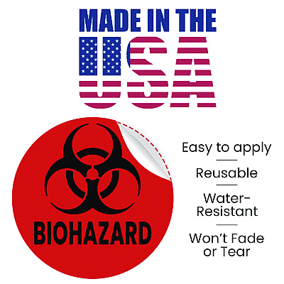HLS Commercial Vinyl Decals, Biohazard, 4" Diameter, Red/Black, 3/Pack (HLMHLSKERHAZ3)