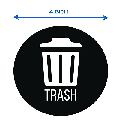 HLS Commercial Vinyl Decals, Trash, 4" Diameter, Black/White, 3/Pack (HLMHLSKERTRASH3)
