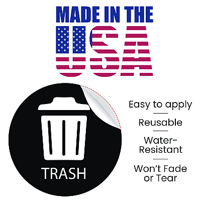HLS Commercial Vinyl Decals, Trash, 4" Diameter, Black/White, 3/Pack (HLMHLSKERTRASH3)