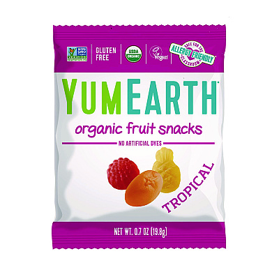YumEarth Organic Tropical Fruit Pack Snacks, Assorted Flavors, 0.7 oz Bag, 35/Carton (GRR22002294)