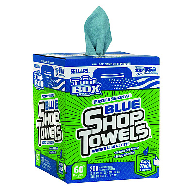 Sellars Absorbent Materials Absorbent Materials Absorbent Materials TOOLBOX Blue Shop Towels, 1-Ply, 10 x 12, Blue, 200 Sheets/Box, 4 Boxes/Carton (SLR55202)