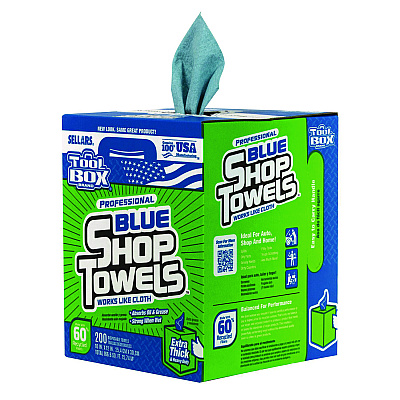 Sellars Absorbent Materials Absorbent Materials Absorbent Materials TOOLBOX Blue Shop Towels, 1-Ply, 10 x 12, Blue, 200 Sheets/Box, 4 Boxes/Carton (SLR55202)