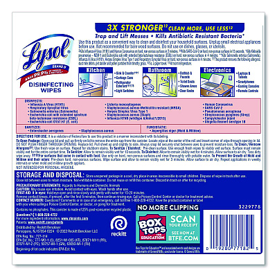 AbilityOne 6840017010407, SKILCRAFT Lysol Disinfecting Wipes, 1-Ply, 7 x 7.25, Lemon-Lime, White, 80/Canister, 6 Canisters/Carton