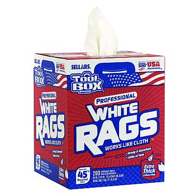 Sellars Absorbent Materials Absorbent Materials Absorbent Materials TOOLBOX White Rags, 1-Ply, 9.8 x 12, White, 200 Sheets/Box, 6 Boxes/Carton (SLR58202)