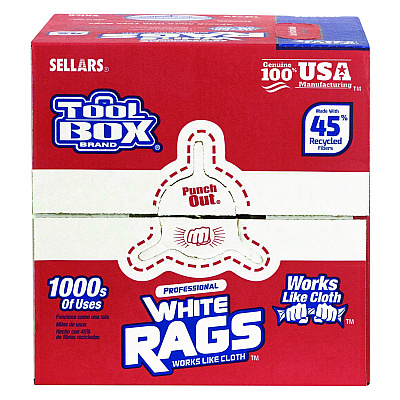 Sellars Absorbent Materials Absorbent Materials Absorbent Materials TOOLBOX White Rags, 1-Ply, 9.8 x 12, White, 200 Sheets/Box, 6 Boxes/Carton (SLR58202)
