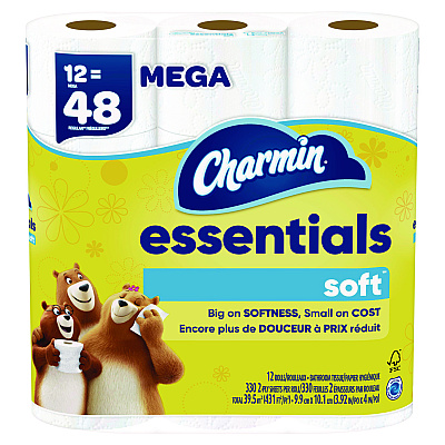 Charmin Essentials Soft Bathroom Tissue, Septic Safe, 2-Ply, White, 330 Sheets/Roll, 12 Rolls/Carton (PGC03154)