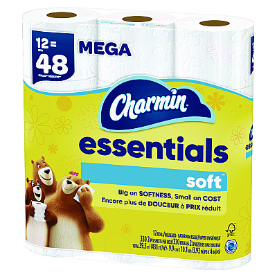 Charmin Essentials Soft Bathroom Tissue, Septic Safe, 2-Ply, White, 330 Sheets/Roll, 12 Rolls/Carton (PGC03154)
