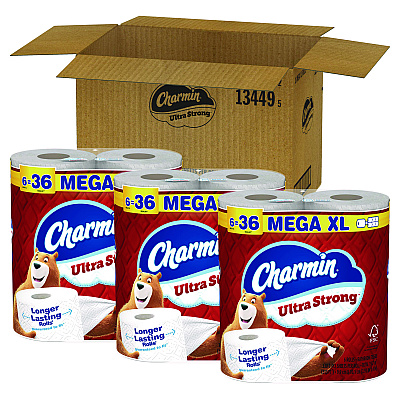 Charmin Ultra Strong Bathroom Tissue, Septic Safe, 2-Ply, White, 330 Sheets/Roll, 6 Rolls/Pack, 3 Packs/Carton (PGC13449)