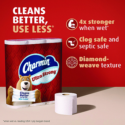 Charmin Ultra Strong Bathroom Tissue, Septic Safe, 2-Ply, White, 330 Sheets/Roll, 6 Rolls/Pack, 3 Packs/Carton (PGC13449)