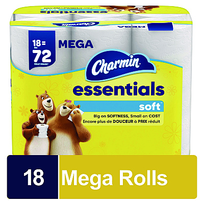 Charmin Essentials Soft Bathroom Tissue, Septic Safe, 2-Ply, 330 Sheets/Roll, 18 Rolls/Carton (PGC04535)
