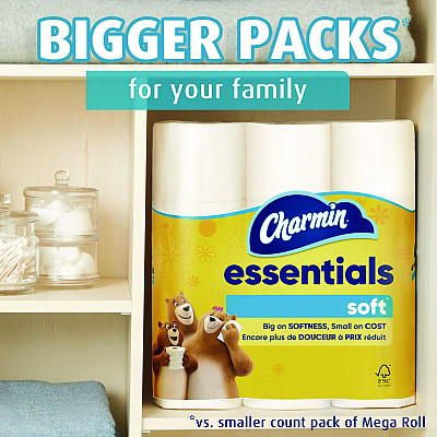 Charmin Essentials Soft Bathroom Tissue, Septic Safe, 2-Ply, 330 Sheets/Roll, 18 Rolls/Carton (PGC04535)