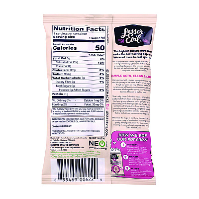 LesserEvil Himalayan Pink Salt Organic Popcorn, Salt, 0.46 oz Bag, 24/Carton (GRR22001053)
