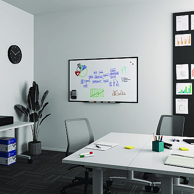 TRU RED Magnetic Steel Dry Erase Board, 36" x 60", White Surface, Black Aluminum Frame (TR61182)