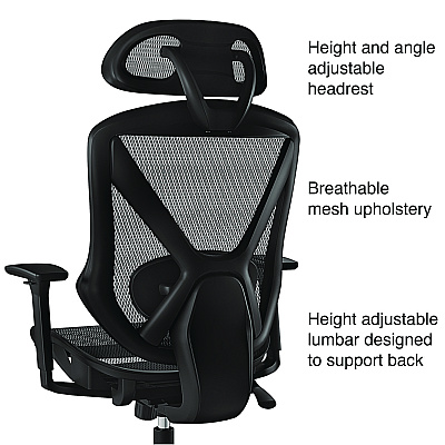 Alera Taunton Ergonomic Mesh Swivel Task Chair, Supports Up to 275 lb, 17.44 to 20.98 Seat Height, Black Seat/Back, Black Base (ALETN41BME18)