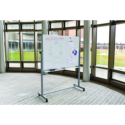 Luxor Mobile Magnetic Whiteboard, 60" x 40", White Surface, Silver Aluminum Frame (LXOMB6040WW)