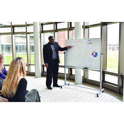 Luxor Mobile Magnetic Whiteboard, 60" x 40", White Surface, Silver Aluminum Frame (LXOMB6040WW)
