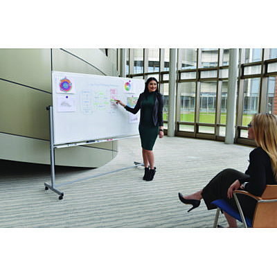 Luxor Mobile Magnetic Whiteboard, 72" x 40", White Surface, Silver Aluminum Frame (LXOMB7240WW)