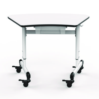 Luxor Height-Adjustable Trapezoid Student Desk with Drawer, 60.25 x 21 x 32 to 38, White (LXOMBSDESK)