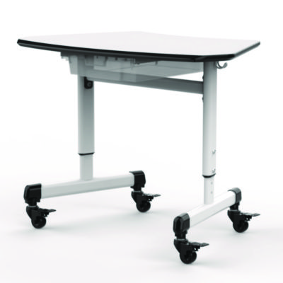 Luxor Height-Adjustable Trapezoid Student Desk with Drawer, 60.25 x 21 x 32 to 38, White (LXOMBSDESK)