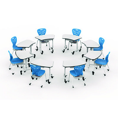 Luxor Height-Adjustable Trapezoid Student Desk with Drawer, 60.25 x 21 x 32 to 38, White (LXOMBSDESK)