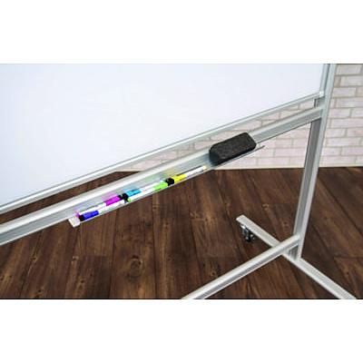 Luxor Mobile Magnetic Glass Dry Erase Board, 48" x 36", White Surface, Silver Aluminum Frame (LXOMMGB4836)