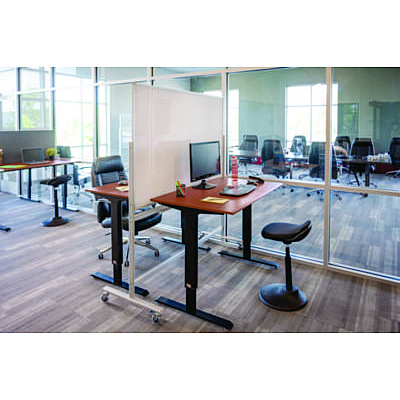 Luxor Mobile Magnetic Glass Dry Erase Board, 60" x 40", White Surface, Silver Aluminum Frame (LXOMMGB6040)