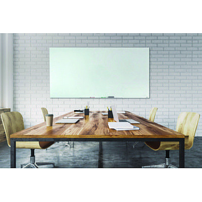 Luxor Magnetic Wall-Mounted Glass Board, 96" x 48", White Surface, Frameless (LXOWGB9648M)