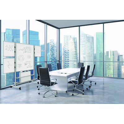 Luxor Mobile Collaboration Station Whiteboard with 4 Attachable Marker Boards, 40.4" x 48.6", White Surface, Silver Aluminum Frame (LXOCLLABSTO)