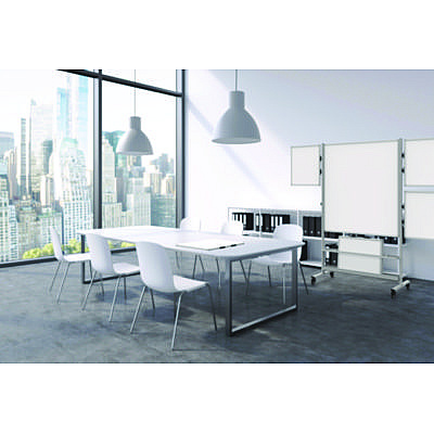 Luxor Mobile Collaboration Station Whiteboard with 4 Attachable Marker Boards, 40.4" x 48.6", White Surface, Silver Aluminum Frame (LXOCLLABSTO)