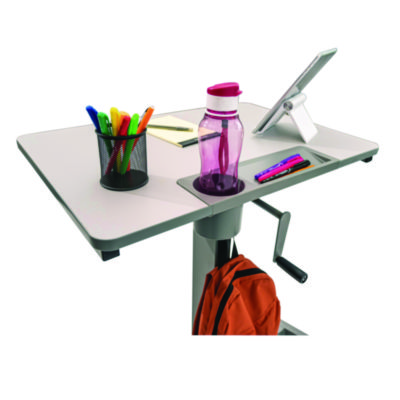 Luxor Sit Stand Student Desk with Crank Handle, 27.5 x 19.5 x 26.25 to 42, White/Gray (LXOSTUDENTC)