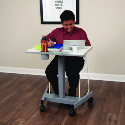 Luxor Pneumatic Sit Stand Desk, 27.5 x 19.5 x 26.25 to 42, White/Gray (LXOSTUDENTP)