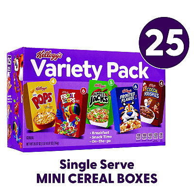 Kellogg's Cereal Assortment Pack, Assorted Flavors, Single Serve Box, 25/Carton (GRR22002287)