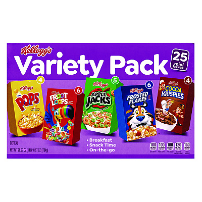 Kellogg's Cereal Assortment Pack, Assorted Flavors, Single Serve Box, 25/Carton (GRR22002287)