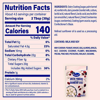 Ocean Spray Greek Yogurt Dipped Cranberry Bites, Cranberry/Yogurt, 5 oz Bag, 12/Carton (GRR22002298)