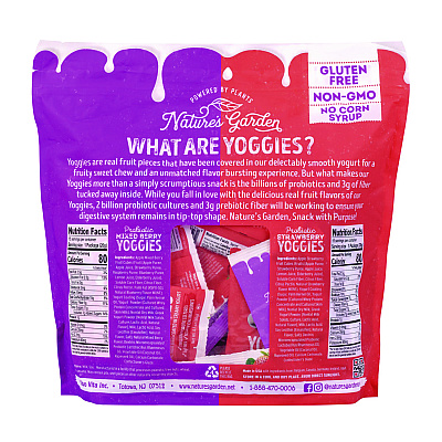 Nature's Garden Probiotic Yoggies Variety Snack Pack, Assorted Flavors, 0.7 oz Bag, 30/Carton (GRR22002303)